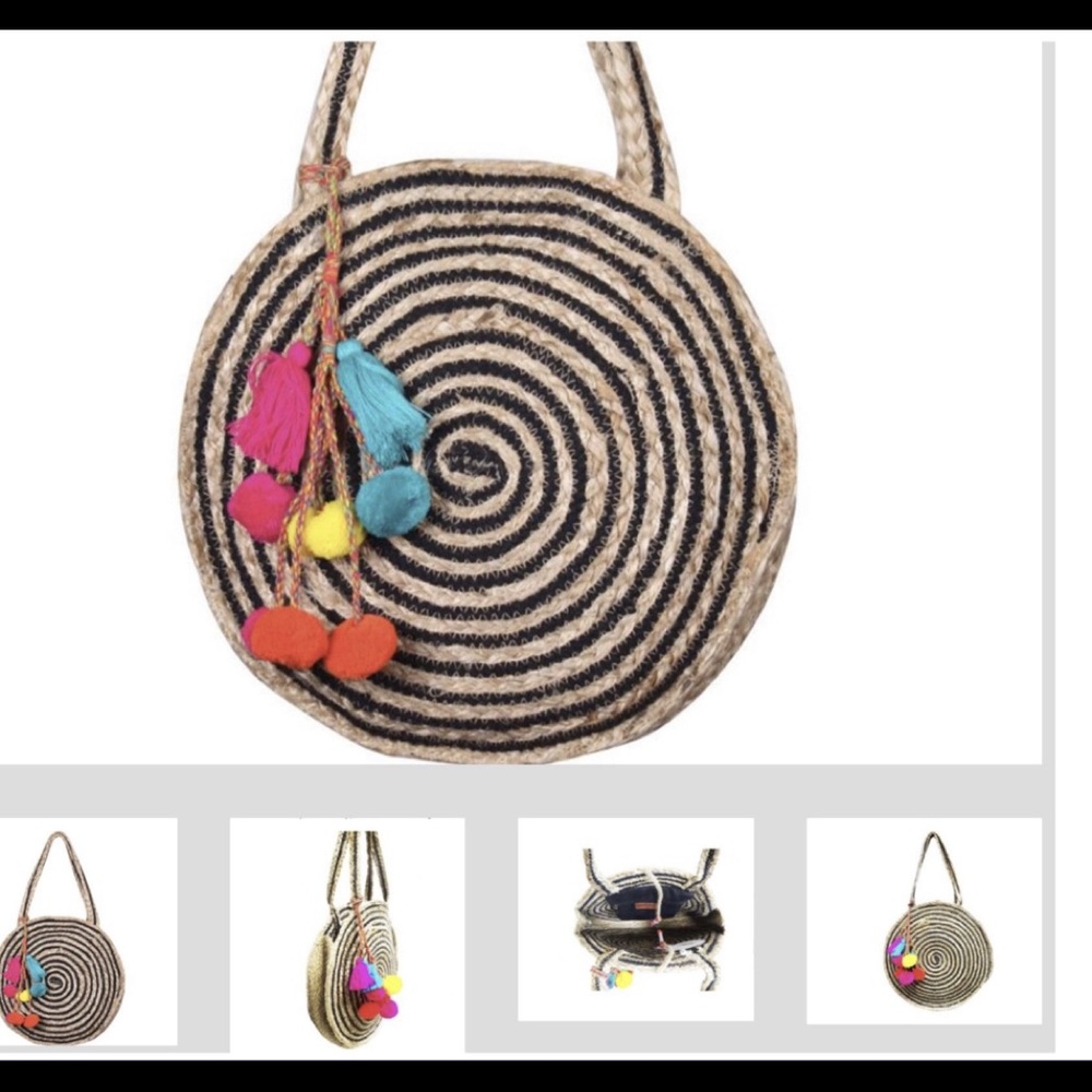 SOLD OUT🤩Raven Stripe Eco-Friendly Jute Round Bag - Picture 2 of 8